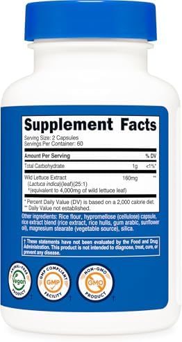 Extracto de Lechuga Silvestre Nutricost 120 Cápsulas - 60 Porciones, Vegano, Sin GMO y Sin Gluten - imagen 5