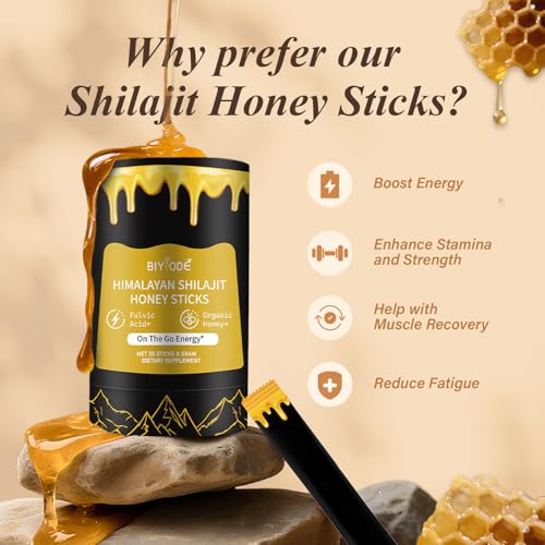 Shilajit Puro | Palitos de Miel de Shilajit | 85+ Minerales Traza, Aumenta Energía | Mejora Inmunidad | Shilajit para Hombres | 30 Palitos - imagen 5