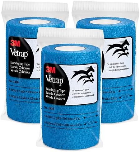 Cinta de vendaje 3M Vetrap, Azul, 4 in x 5 yd, Paquete de 3 (3 Rollos), Autoadhesiva, Cortable a Mano, Hipoalergénica y Libre de Látex - imagen 1