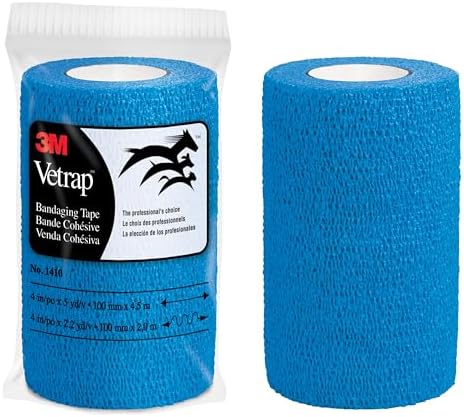 Cinta de vendaje 3M Vetrap, Azul, 4 in x 5 yd, Paquete de 3 (3 Rollos), Autoadhesiva, Cortable a Mano, Hipoalergénica y Libre de Látex - imagen 2
