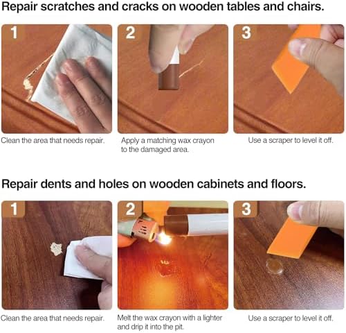 Palitos de Relleno de Madera LHAVEN, 12 colores de Crayones de Cera para Reparar Rayones, Golpes, Grietas y Agujeros en Muebles de Madera, Pisos y - imagen 2
