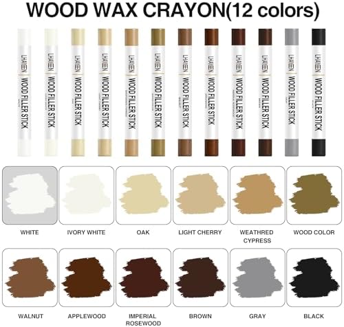 Palitos de Relleno de Madera LHAVEN, 12 colores de Crayones de Cera para Reparar Rayones, Golpes, Grietas y Agujeros en Muebles de Madera, Pisos y - imagen 3