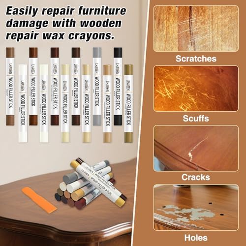 Palitos de Relleno de Madera LHAVEN, 12 colores de Crayones de Cera para Reparar Rayones, Golpes, Grietas y Agujeros en Muebles de Madera, Pisos y - imagen 4