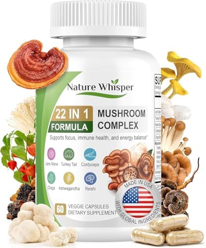 Suplemento de Hongo Melena de León 22 en 1 Nature Whisper con Ashwagandha y Pimienta Negra | Complejo de Hongos con Cola de Pavo, Reishi, Cordyceps, - imagen 1