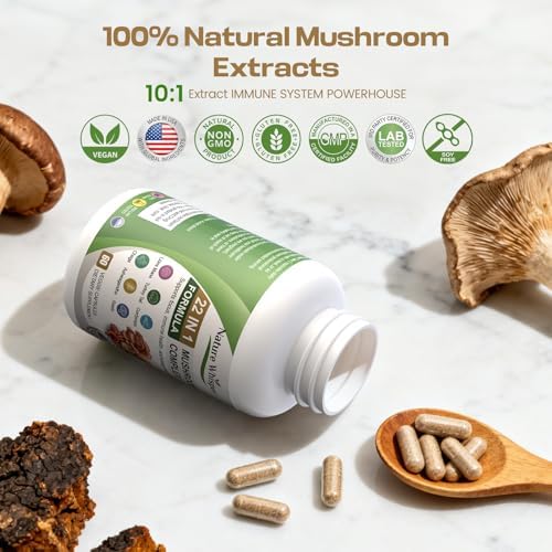 Suplemento de Hongo Melena de León 22 en 1 Nature Whisper con Ashwagandha y Pimienta Negra | Complejo de Hongos con Cola de Pavo, Reishi, Cordyceps, - imagen 7
