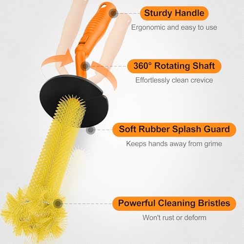 Cepillo Universal para Desechos – Cabezal Rotatorio 360° con Protector de Salpicaduras de Goma, 17.7 Pulgadas, Limpiador de Fregadero y Triturador de - imagen 2