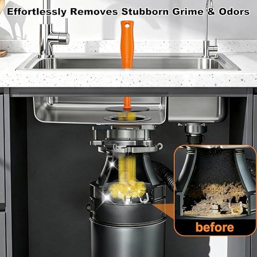 Cepillo Universal para Desechos – Cabezal Rotatorio 360° con Protector de Salpicaduras de Goma, 17.7 Pulgadas, Limpiador de Fregadero y Triturador de - imagen 3