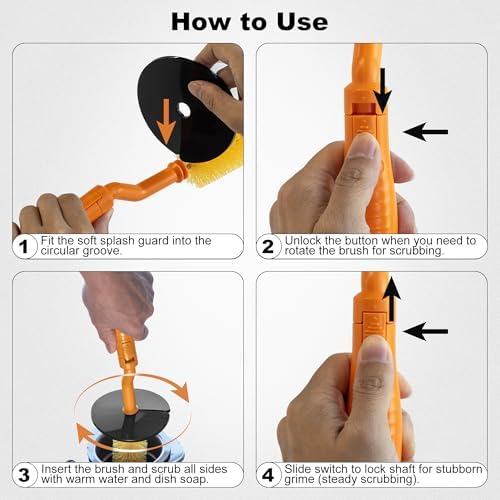 Cepillo Universal para Desechos – Cabezal Rotatorio 360° con Protector de Salpicaduras de Goma, 17.7 Pulgadas, Limpiador de Fregadero y Triturador de - imagen 5