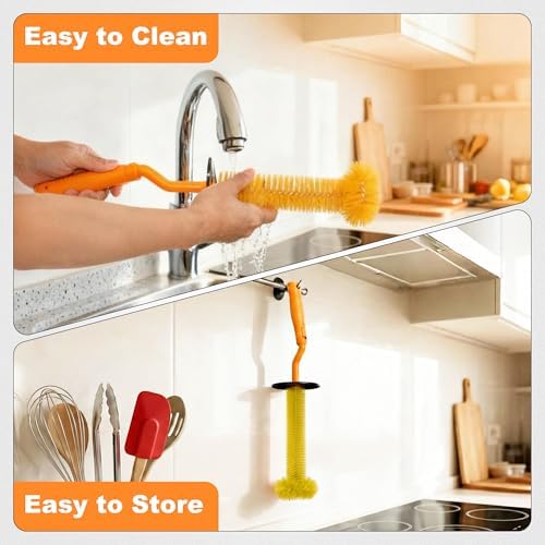 Cepillo Universal para Desechos – Cabezal Rotatorio 360° con Protector de Salpicaduras de Goma, 17.7 Pulgadas, Limpiador de Fregadero y Triturador de - imagen 6