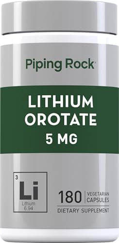 Suplemento de Orotato de Litio Piping Rock | 5mg | 180 Cápsulas | No GMO, Vegetariano, Sin Gluten - imagen 1