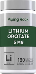Suplemento de Orotato de Litio Piping Rock | 5mg | 180 Cápsulas | No GMO, Vegetariano, Sin Gluten - imagen 1