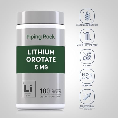 Suplemento de Orotato de Litio Piping Rock | 5mg | 180 Cápsulas | No GMO, Vegetariano, Sin Gluten - imagen 3