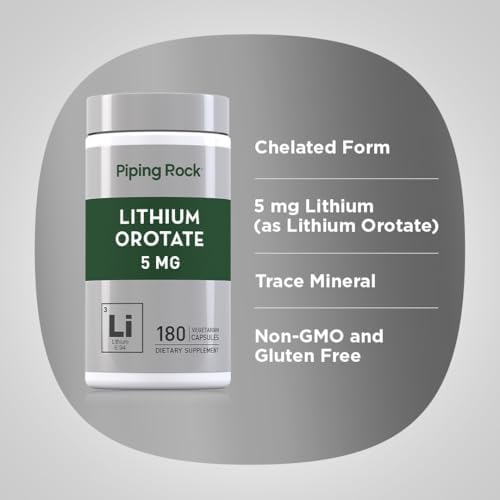 Suplemento de Orotato de Litio Piping Rock | 5mg | 180 Cápsulas | No GMO, Vegetariano, Sin Gluten - imagen 4