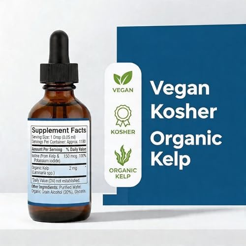 Gotas de Yodo Líquido 150 mcg - Suplemento de Yodo de Kelp Orgánico - 1300 Porciones - Vegano, Kosher y Sin Gluten - Solución de Yoduro 2 oz - imagen 4