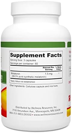 Cápsulas de Melatonina 0.5mg de Wellness Resources - Suplemento Natural para el Sueño - Libre de Gluten, Sin Conservadores, 180 Cápsulas - imagen 2
