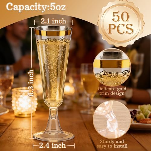 Paquete de 50 Copas de Champagne Desechables Goldfishwa, 5oz, Vasos Transparentes para Brindis, Ideal para Bodas y Fiestas al Aire Libre - imagen 2