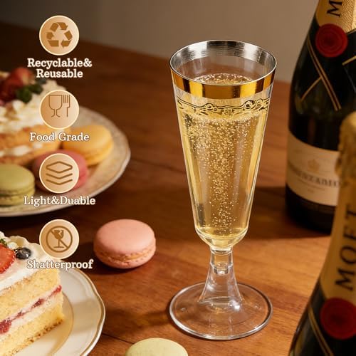 Paquete de 50 Copas de Champagne Desechables Goldfishwa, 5oz, Vasos Transparentes para Brindis, Ideal para Bodas y Fiestas al Aire Libre - imagen 3