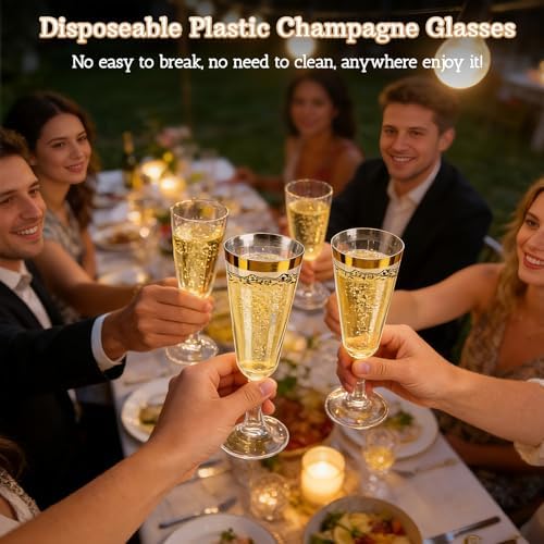 Paquete de 50 Copas de Champagne Desechables Goldfishwa, 5oz, Vasos Transparentes para Brindis, Ideal para Bodas y Fiestas al Aire Libre - imagen 8