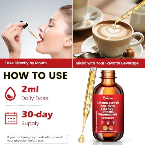 Suplemento Líquido de Gotas de Pimienta de Cayena con Baya de Espino, Vitamina D3 K2, Cúrcuma, Remolacha y Canela de Ceilán - 60ml Vegano - imagen 6