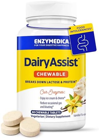 Enzymedica DairyAssist - Suplemento Masticable para Intolerancia a la Lactosa, 60 Tabletas, Ayuda a Reducir Gases y Distensión, Libre de Gluten - imagen 1