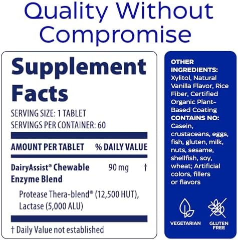Enzymedica DairyAssist - Suplemento Masticable para Intolerancia a la Lactosa, 60 Tabletas, Ayuda a Reducir Gases y Distensión, Libre de Gluten - imagen 7
