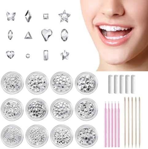 Kit de Joyas para Dientes YAFIYGI de 480 Piezas con Cristales y Diamantes, Gemas para Dientes Plateadas, Diseños de Estrellas y Adornos (Sin - imagen 1