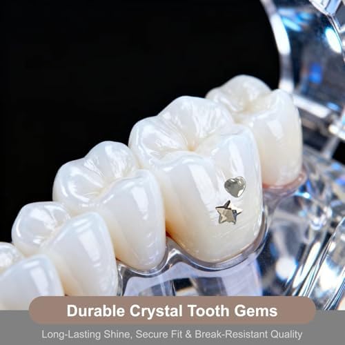Kit de Joyas para Dientes YAFIYGI de 480 Piezas con Cristales y Diamantes, Gemas para Dientes Plateadas, Diseños de Estrellas y Adornos (Sin - imagen 4