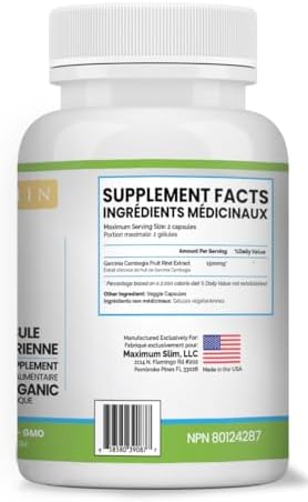 Suplemento de Garcinia Cambogia 100% Pura Maximum Slim - Extracto de HCA - Fórmula de Apoyo para Peso para Hombres y Mujeres - 60 Cápsulas, Sin OGM, - imagen 3