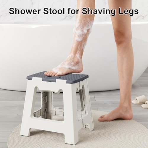 Taburete de Ducha Plegable para Afeitar Piernas, Asiento Pequeño y Colapsable para Baño, Banco Impermeable de 13 de Altura, Ideal para Viajes y - imagen 3