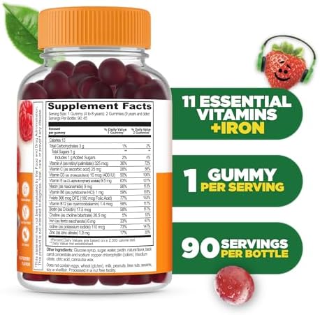 Gomitas Multivitamínicas para Niños Lifeable con Hierro | Vitaminas Vegetarianas y No-GMO | Sabor Delicioso | 90 Gomitas - imagen 2