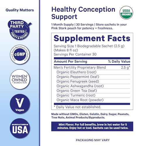 Té de Fertilidad BlueStork para Hombres: Suplementos Orgánicos con Té Verde, Raíz de Maca y Ginkgo Biloba, 15 Bolsitas, Salud Reproductiva Masculina - imagen 2