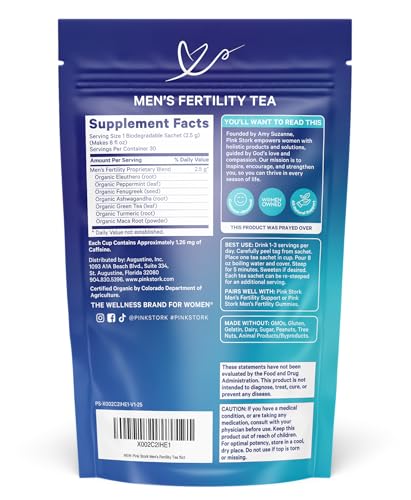 Té de Fertilidad BlueStork para Hombres: Suplementos Orgánicos con Té Verde, Raíz de Maca y Ginkgo Biloba, 15 Bolsitas, Salud Reproductiva Masculina - imagen 3