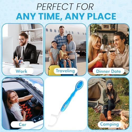 Cepillos de Dientes Desechables 5 en 1 para Viaje – Mini Cepillos con Pasta + Hilo Dental + Palillo + Raspador de Lengua | Envase Individual | Menta - imagen 5