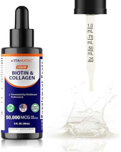 Gotas de Biotina y Colágeno Líquido Vitamatic – 50,000 mcg – 2 fl oz para un Crecimiento Saludable del Cabello, Piel Radiante y Uñas Fuertes – Para - imagen 1