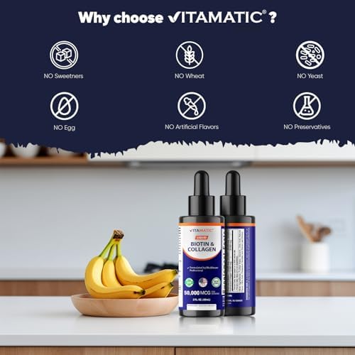 Gotas de Biotina y Colágeno Líquido Vitamatic – 50,000 mcg – 2 fl oz para un Crecimiento Saludable del Cabello, Piel Radiante y Uñas Fuertes – Para - imagen 5