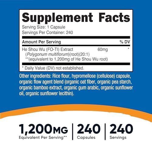 Suplemento de Raíz He Shou Wu Nutricost 240 Cápsulas - Extracto de Fo-Ti, Vegano, Sin OGM, Sin Gluten, 240 Porciones - imagen 2