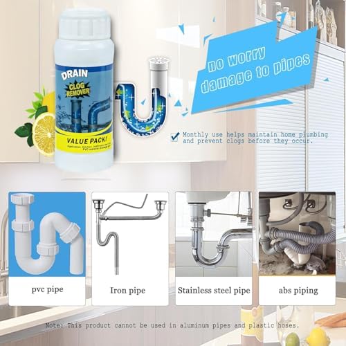 Limpiador de Drenaje en Polvo de Acción Rápida – Eliminador de Atascos para Fregaderos y Tuberías de Baño – Fórmula de Limpieza Profunda, Espuma - imagen 6