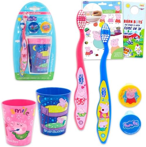 Kit de Viaje de Cepillo de Dientes y Vaso Peppa Pig para Niños - Incluye 2 Cepillos, 2 Vasos, 2 Cubiertas, Stickers y Más para Niñas y Pequeños | Set - imagen 1