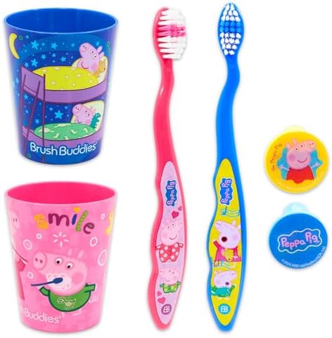 Kit de Viaje de Cepillo de Dientes y Vaso Peppa Pig para Niños - Incluye 2 Cepillos, 2 Vasos, 2 Cubiertas, Stickers y Más para Niñas y Pequeños | Set - imagen 2