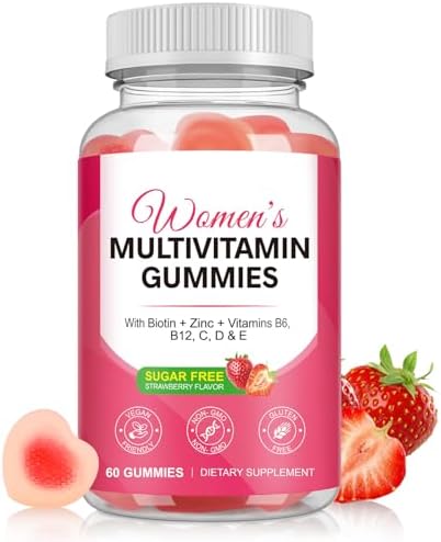 Multivitaminas Vceeoy para Mujeres, Gominolas con Minerales, Biotina + Zinc + Vitaminas B6, B12, C, D y E, Sabor Natural a Fresa, Sin Azúcar, 60 - imagen 1