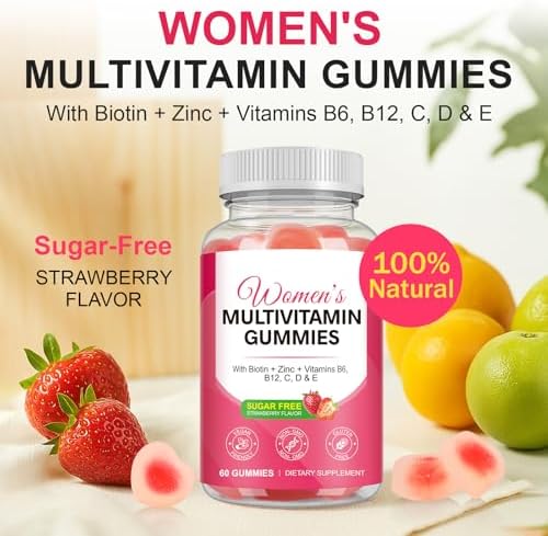 Multivitaminas Vceeoy para Mujeres, Gominolas con Minerales, Biotina + Zinc + Vitaminas B6, B12, C, D y E, Sabor Natural a Fresa, Sin Azúcar, 60 - imagen 2