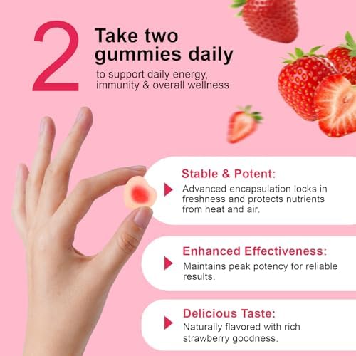 Multivitaminas Vceeoy para Mujeres, Gominolas con Minerales, Biotina + Zinc + Vitaminas B6, B12, C, D y E, Sabor Natural a Fresa, Sin Azúcar, 60 - imagen 3