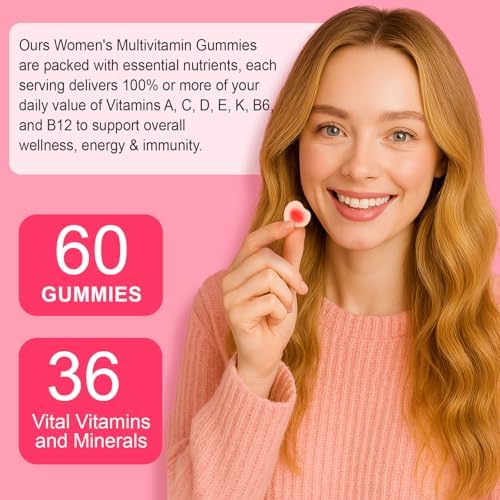 Multivitaminas Vceeoy para Mujeres, Gominolas con Minerales, Biotina + Zinc + Vitaminas B6, B12, C, D y E, Sabor Natural a Fresa, Sin Azúcar, 60 - imagen 4