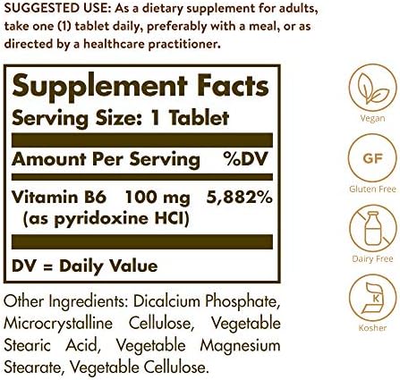 Vitamina B-6 100mg Solgar 100 Tabletas - imagen 2