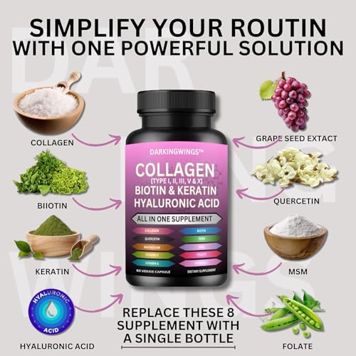 Píldoras de Colágeno Múltiple con Péptidos Tipos I, II, III, V & X, Biotina, Queratina, Ácido Hialurónico, MSM, Vitamina C, Zinc, Magnesio y Extracto - imagen 3