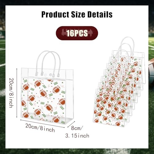16 Piezas de Bolsas de Regalo de Fútbol HYMENEX, Bolsas Transparentes de PVC con Asas para Decoraciones de Fiesta del Super Bowl y Cumpleaños de - imagen 2