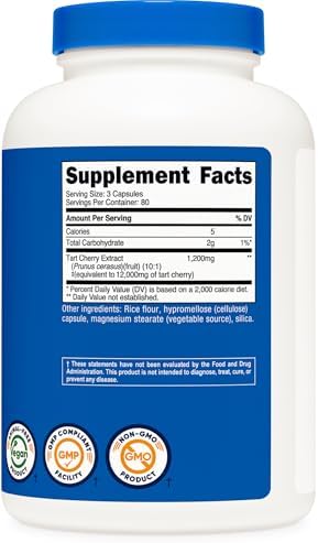 Extracto de Cereza Ácida Nutricost 240 Cápsulas - 80 Porciones por Botella - Vegano, Sin OGM, Sin Gluten - imagen 5