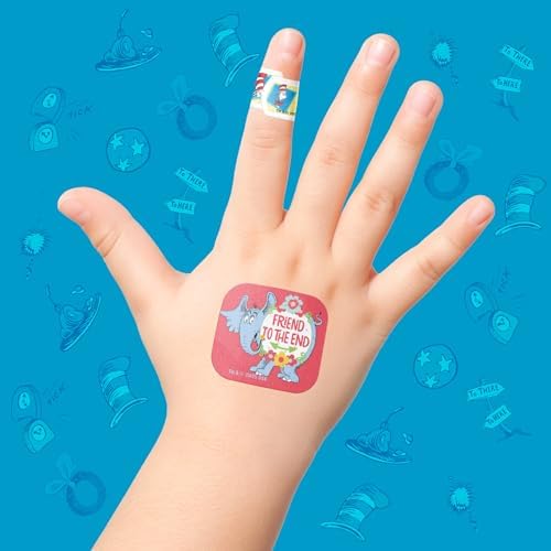 Curitas Dr. Seuss, 3 Tamaños Asortidos 100 Piezas | Curitas Adhesivas Flexibles para Cortes, Raspones y Quemaduras. Ideales para Niños. - imagen 5