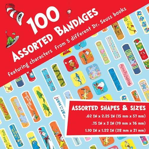Curitas Dr. Seuss, 3 Tamaños Asortidos 100 Piezas | Curitas Adhesivas Flexibles para Cortes, Raspones y Quemaduras. Ideales para Niños. - imagen 7