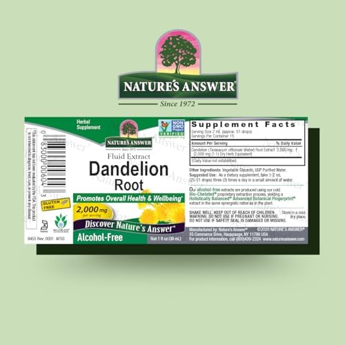Extracto de raíz de diente de león 2000mg 1oz sin alcohol de Nature's Answer - imagen 2